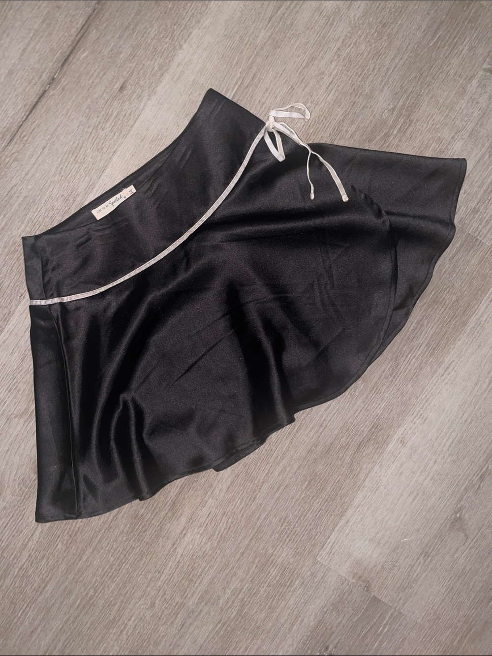 Satin Black Wrap Skirt with Contrast Tie